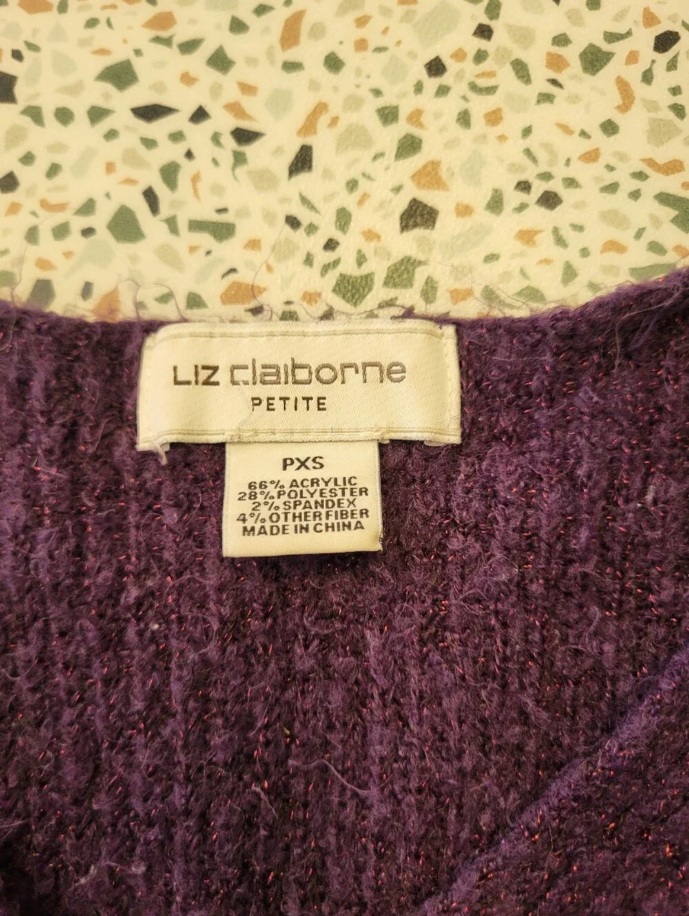 Liz Claiborne Deep Purple V-Neck Ribbed Sweater